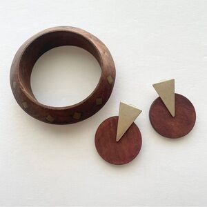 Boho Wood Bangle and Earring Set